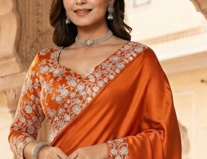 Orange Satin Border Boutique Saree detail 4