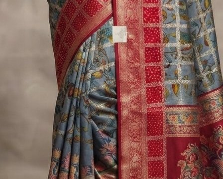 Red and Grey Pure Georgette Banarasi Saree detail 6
