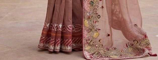 Dusty Mauve Floral Embroidered Organza Saree detail 3