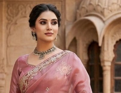 Embroidered Organza Saree detail 4