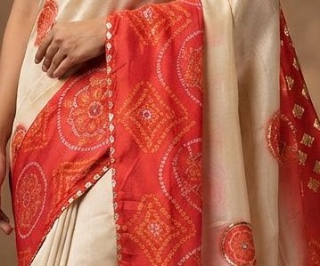 Cream Red Ombre Saree detail 2