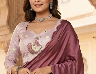 Wine Rose Peacock Embroidery Boutique Saree detail 4