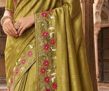 Olive Green Boutique saree detail 2