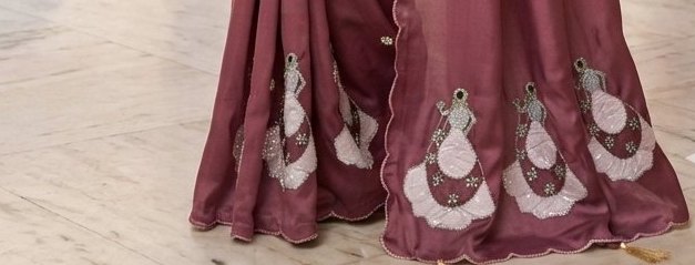 Wine Rose Peacock Embroidery Boutique Saree detail 3