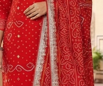 Traditional Red Gaji Silk Ghatchola Suit Set detail 2