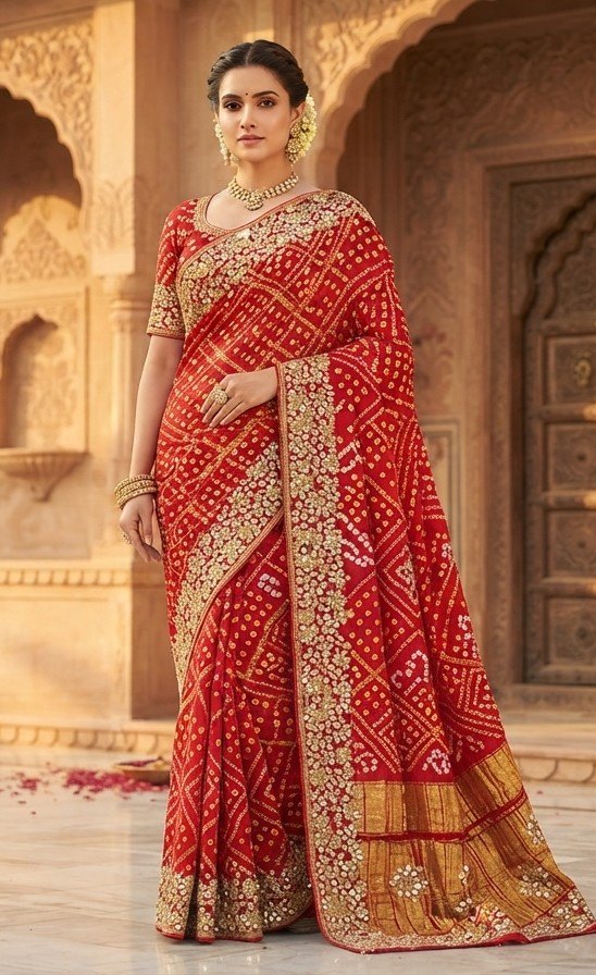 Traditional Red Gaji Silk Ghatchola Saree