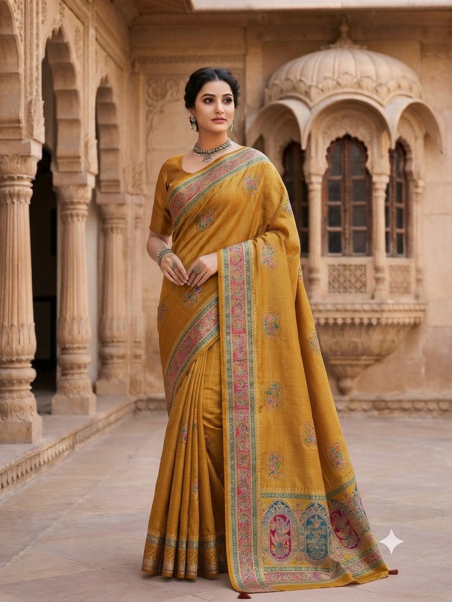 Bright Yellow Banarasi / Georgette Saree)