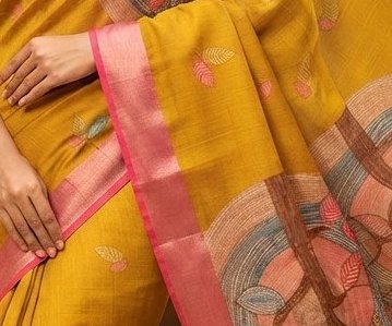 Mustard yellow Dola silk printed saree detail 3