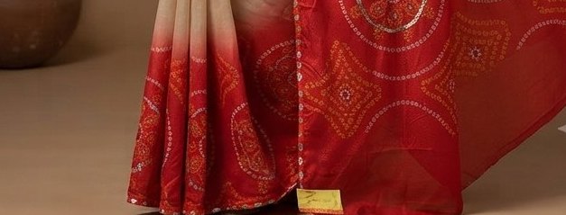 Cream Red Ombre Saree detail 3