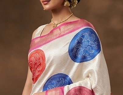 Ivory Mandala Print Saree detail 4