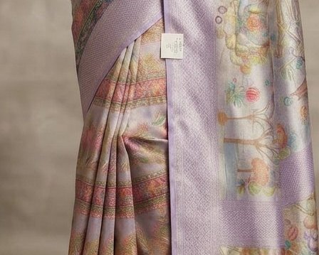 Grey and Multicolour & Floral Print banarasi saree detail 6