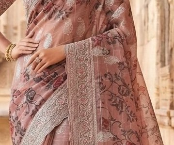 Rose Pink Floral Tissue Handwork Saree detail 2