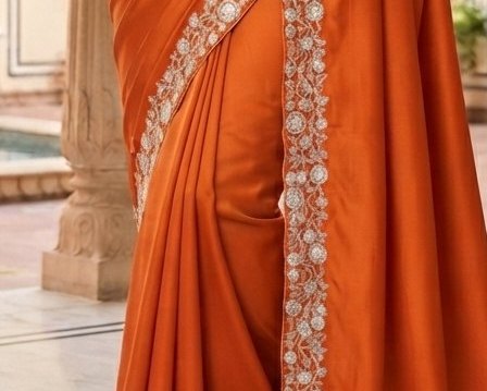 Orange Satin Border Boutique Saree detail 6