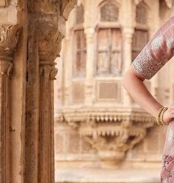 Rose Pink Floral Tissue Handwork Saree detail 5