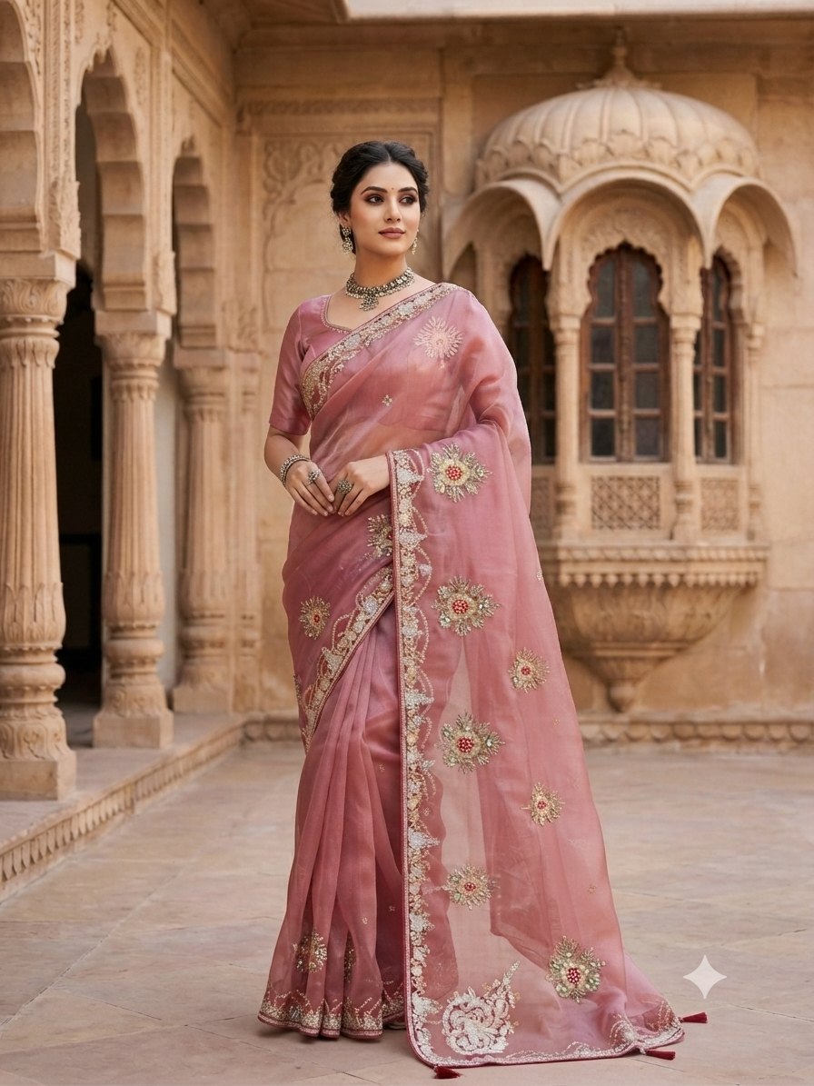 Embroidered Organza Saree
