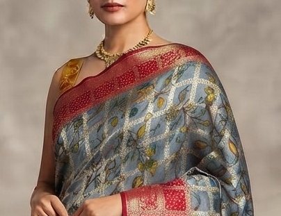 Red and Grey Pure Georgette Banarasi Saree detail 4
