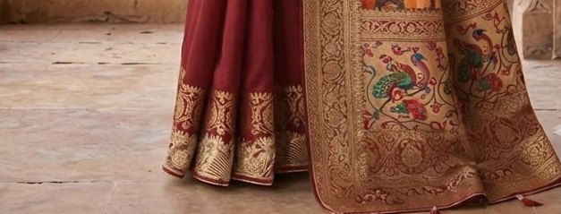 Red aari Tori Work Saree detail 3