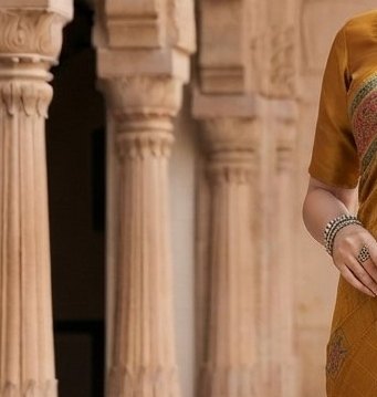 Bright Yellow Banarasi / Georgette Saree) detail 5