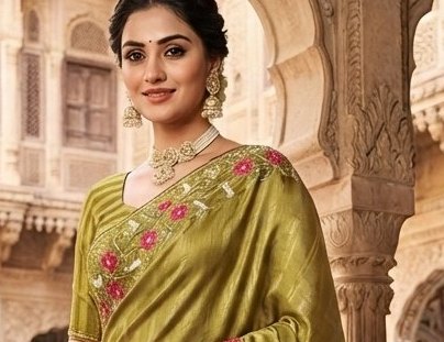 Olive Green Boutique saree detail 4