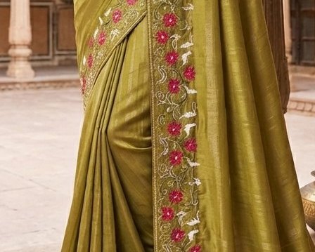 Olive Green Boutique saree detail 6