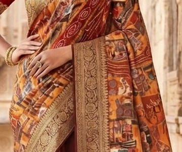 Red aari Tori Work Saree detail 2