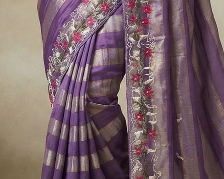 Purple Silver Floral boutique Saree detail 6