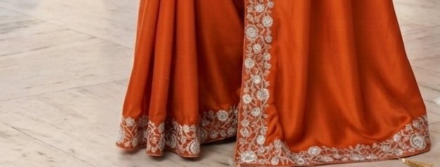 Orange Satin Border Boutique Saree detail 3