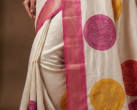 Ivory Mandala Print Saree detail 6