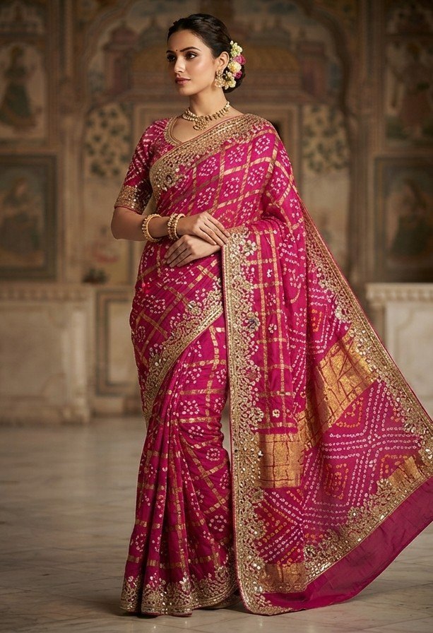 Royal Magenta (Rani Pink) Gaji Silk Ghatchola Saree