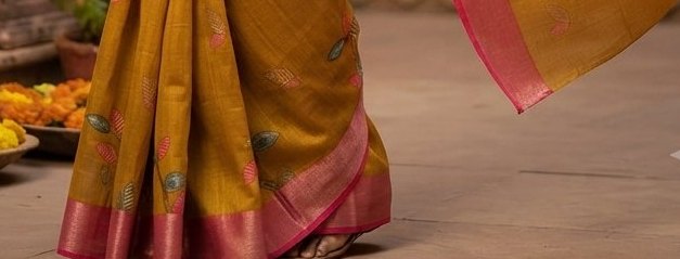 Mustard yellow Dola silk printed saree detail 4