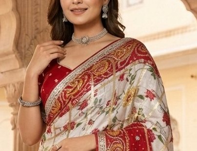 Bridal Red & White Fancy saree detail 4