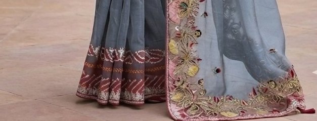 Slate Grey Floral Embroidered Organza Saree detail 3