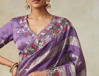 Purple Silver Floral boutique Saree detail 4