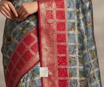 Red and Grey Pure Georgette Banarasi Saree detail 2