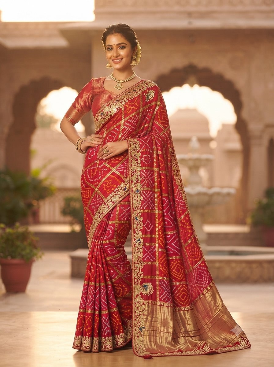Royal Red Gaji Silk Ghatchola Saree