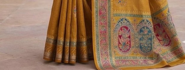 Bright Yellow Banarasi / Georgette Saree) detail 3