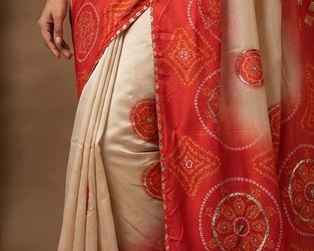 Cream Red Ombre Saree detail 6