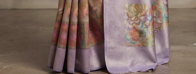 Grey and Multicolour & Floral Print banarasi saree detail 3