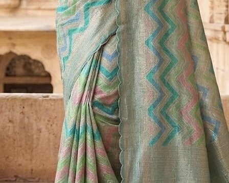 Pastel Chevron Tissue Handwork Saree detail 6