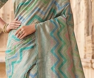 Pastel Chevron Tissue Handwork Saree detail 2