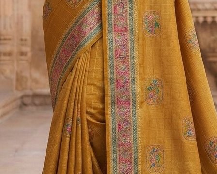 Bright Yellow Banarasi / Georgette Saree) detail 6
