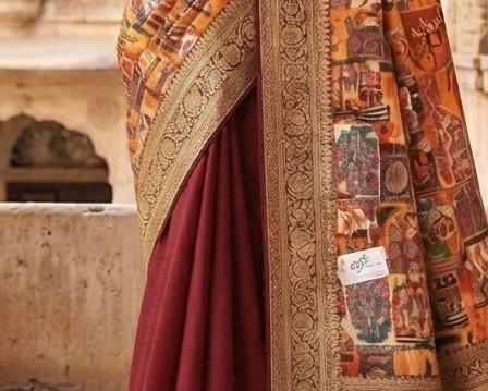 Red aari Tori Work Saree detail 6