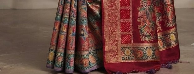 Red and Grey Pure Georgette Banarasi Saree detail 3