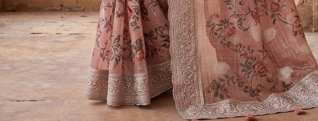 Rose Pink Floral Tissue Handwork Saree detail 3