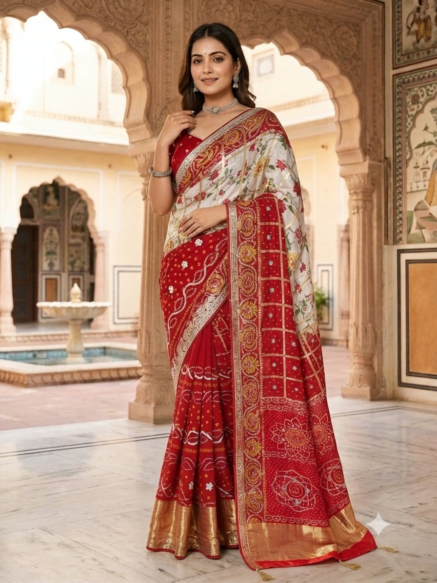 Bridal Red & White Fancy saree