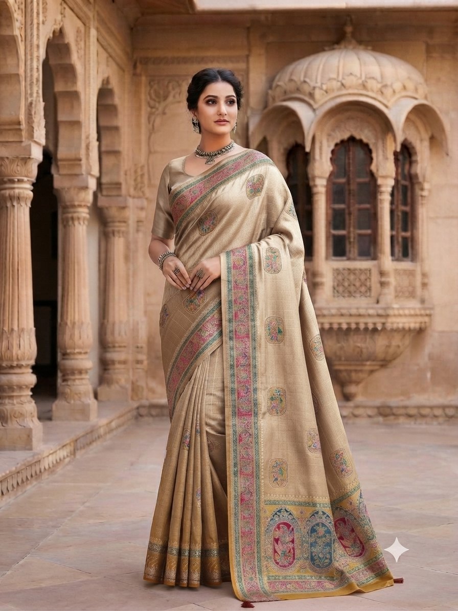 Off-White / Cream Traditional Banarasi Saree)