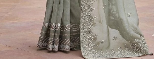 Pista Green Zari Embroidered Organza Saree detail 3