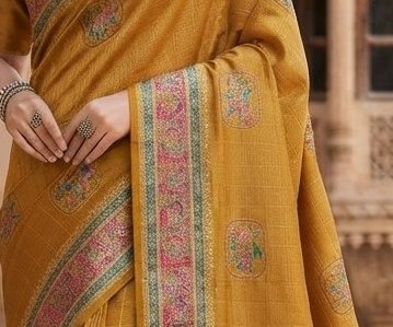 Bright Yellow Banarasi / Georgette Saree) detail 2