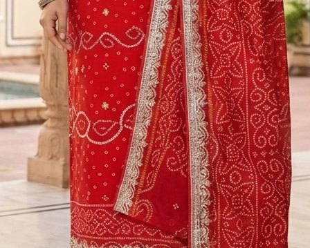 Traditional Red Gaji Silk Ghatchola Suit Set detail 6