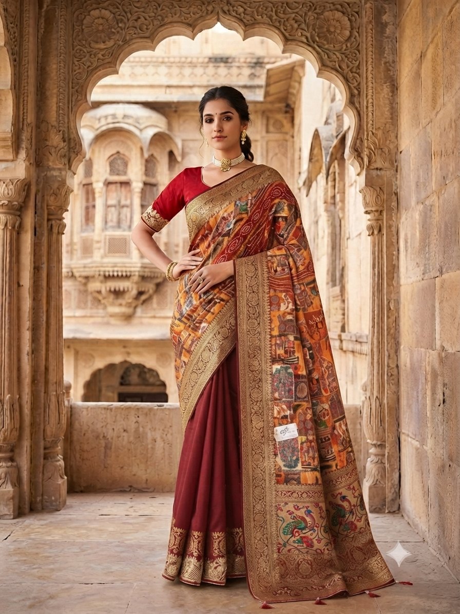 Red aari Tori Work Saree